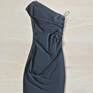 GUCCI single shoulder ruched black mini dress XS